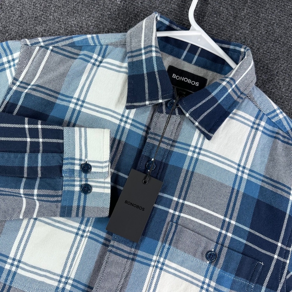 Bonobos Button Down Mens M Medium Blue Clifton Plaid Blue Ashes Slim Fit Flannel